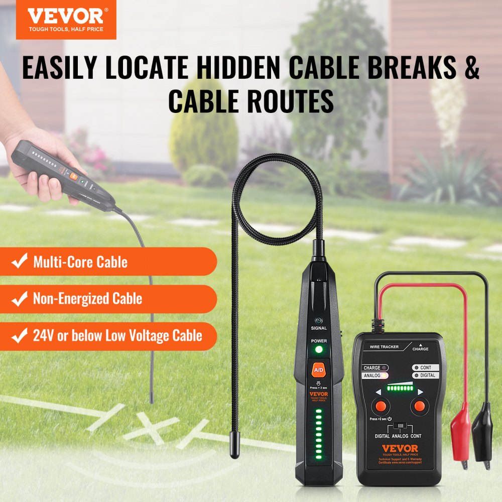 VEVOR Subterranean Wire Locator, Up to 6.5 FT Detection Depth, Earphone-Included Cable Tracer and Break Detector, 3280 FT Detection Range, Ideal for Locating Hidden Pet Fences and Sprinkler Valves