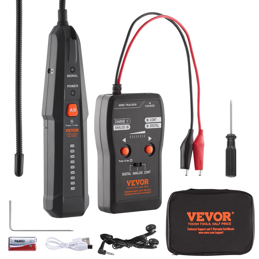 VEVOR Subterranean Wire Locator, Up to 6.5 FT Detection Depth, Earphone-Included Cable Tracer and Break Detector, 3280 FT Detection Range, Ideal for Locating Hidden Pet Fences and Sprinkler Valves