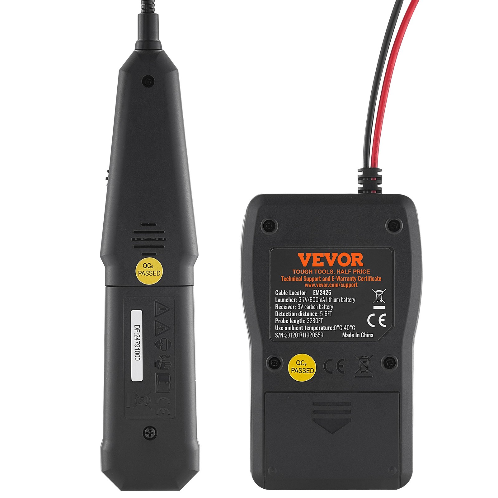VEVOR Subterranean Wire Locator, Up to 6.5 FT Detection Depth, Earphone-Included Cable Tracer and Break Detector, 3280 FT Detection Range, Ideal for Locating Hidden Pet Fences and Sprinkler Valves