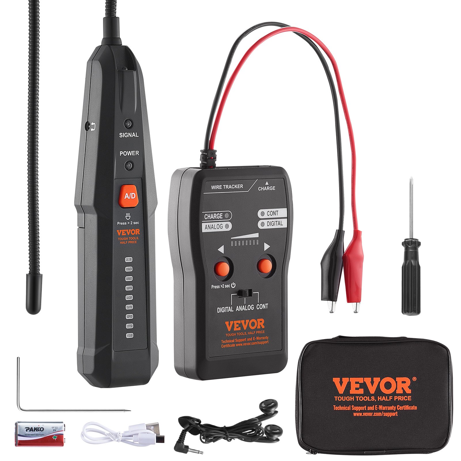 VEVOR Subterranean Wire Locator, Up to 6.5 FT Detection Depth, Earphone-Included Cable Tracer and Break Detector, 3280 FT Detection Range, Ideal for Locating Hidden Pet Fences and Sprinkler Valves