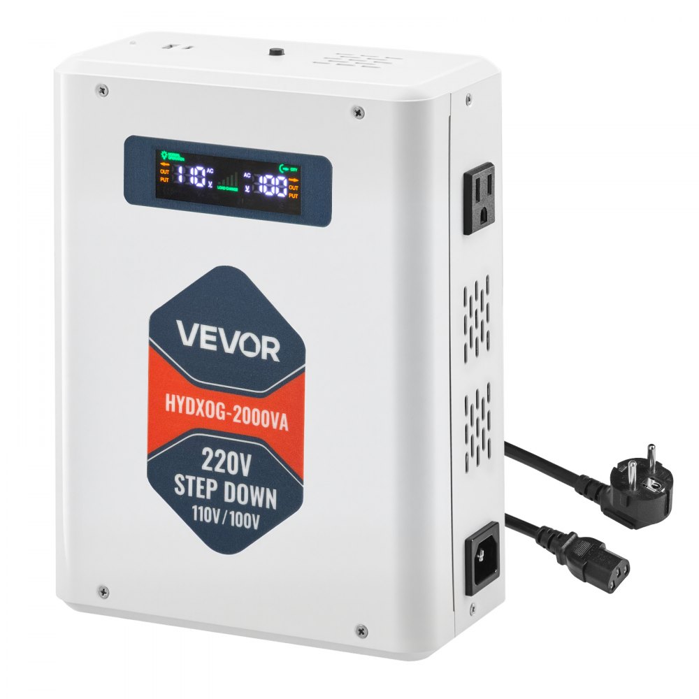VEVOR Step Down Voltage Converter, 2000VA, Heavy Duty Voltage Power Converter, 220V to 110V Power Transformer, with 2 US Outlets, USB Output, LCD Display, Temperature Protection, for 110V Appliances