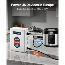 VEVOR Step Down Voltage Converter, 2000VA, Heavy Duty Voltage Power Converter, 220V to 110V Power Transformer, with 2 US Outlets, USB Output, LCD Display, Temperature Protection, for 110V Appliances