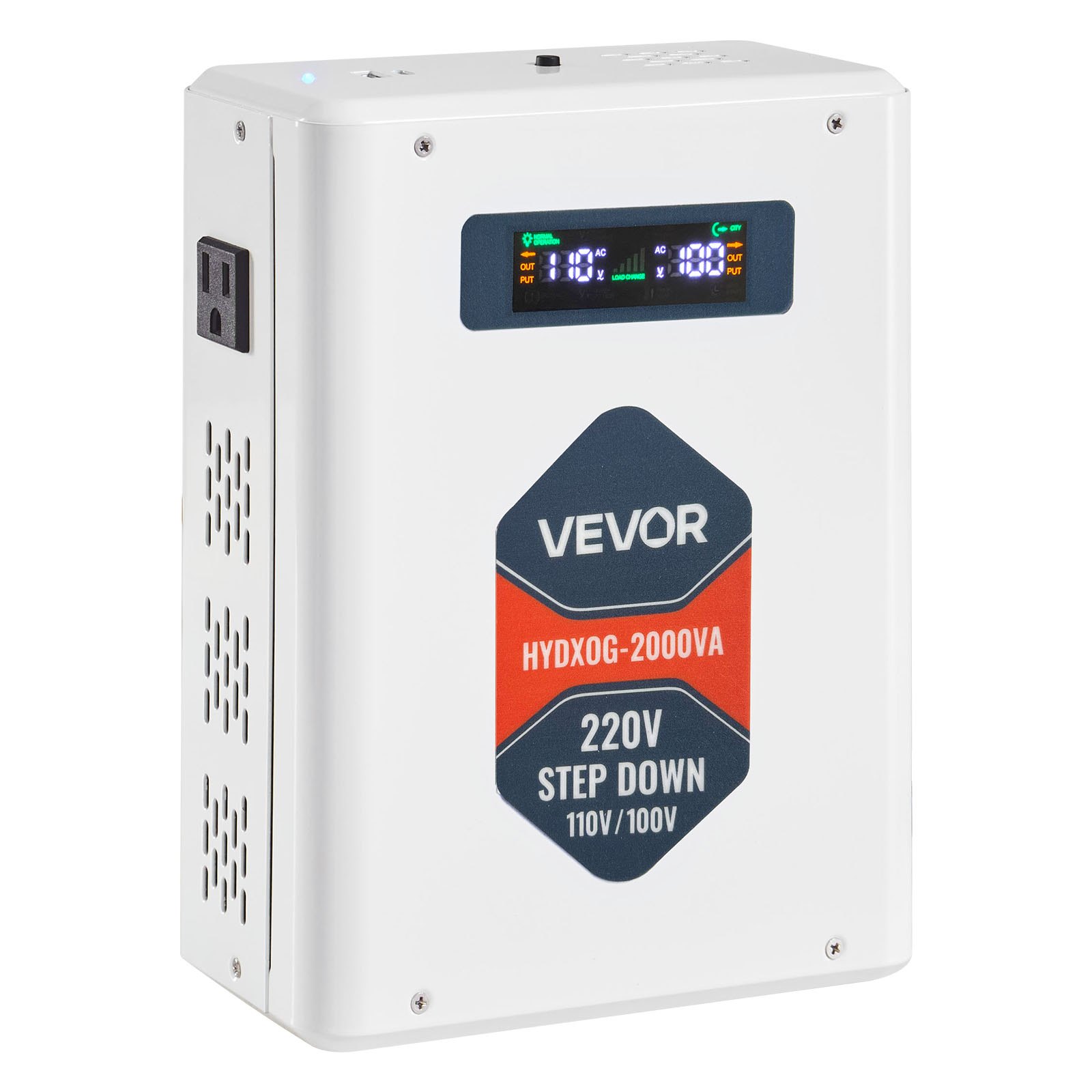 VEVOR Step Down Voltage Converter, 2000VA, Heavy Duty Voltage Power Converter, 220V to 110V Power Transformer, with 2 US Outlets, USB Output, LCD Display, Temperature Protection, for 110V Appliances