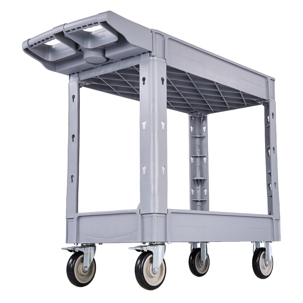 VEVOR Utility Cart, 550 lbs Capacity, 2 Tier Service Cart with 360° Swivel & Fixed Wheels (2 with Brakes), Heavy Duty Plastic Rolling with Storage Tray, Tool Storage for Garage Warehouse Workshop