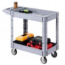 VEVOR Utility Cart, 550 lbs Capacity, 2 Tier Service Cart with 360° Swivel & Fixed Wheels (2 with Brakes), Heavy Duty Plastic Rolling with Storage Tray, Tool Storage for Garage Warehouse Workshop