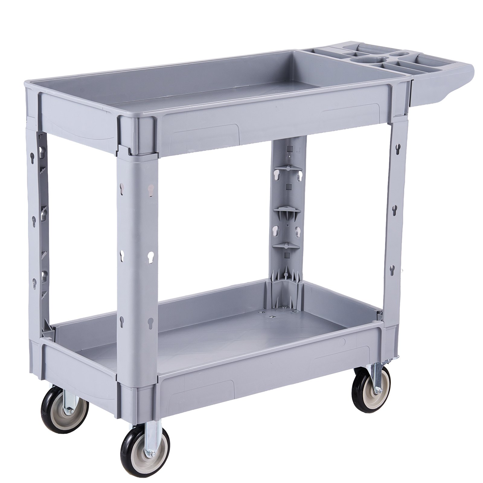 VEVOR Utility Cart, 250 kg Capacity, 2 Tier Service Cart with 360° Swivel and Fixed Wheels (2 with Brakes), Heavy Duty Plastic Rolling with Storage Tray, Tool Storage for Garage Warehouse Workshop