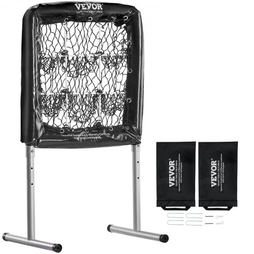 VEVOR 9 Hole Baseball Net, 28"x27" Softball Baseball Training Equipment for Hitting Pitching Practice, Heavy Duty Height Adjustable Trainer Aid with Strike Zone & 4 Ground Stakes, for Youth Adults