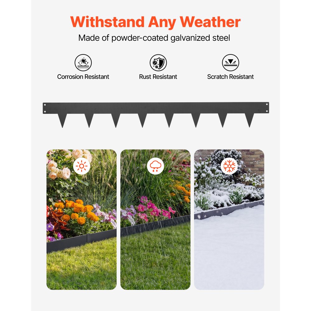 VEVOR Galvanized Steel Landscape Edging, 10-Pack 1016 x 114 mm Metal Edging for Landscaping with 11 Mounting Clips, Heavy Duty Metal Garden Edge Border for Flower Bed, Yard Pathway, Black