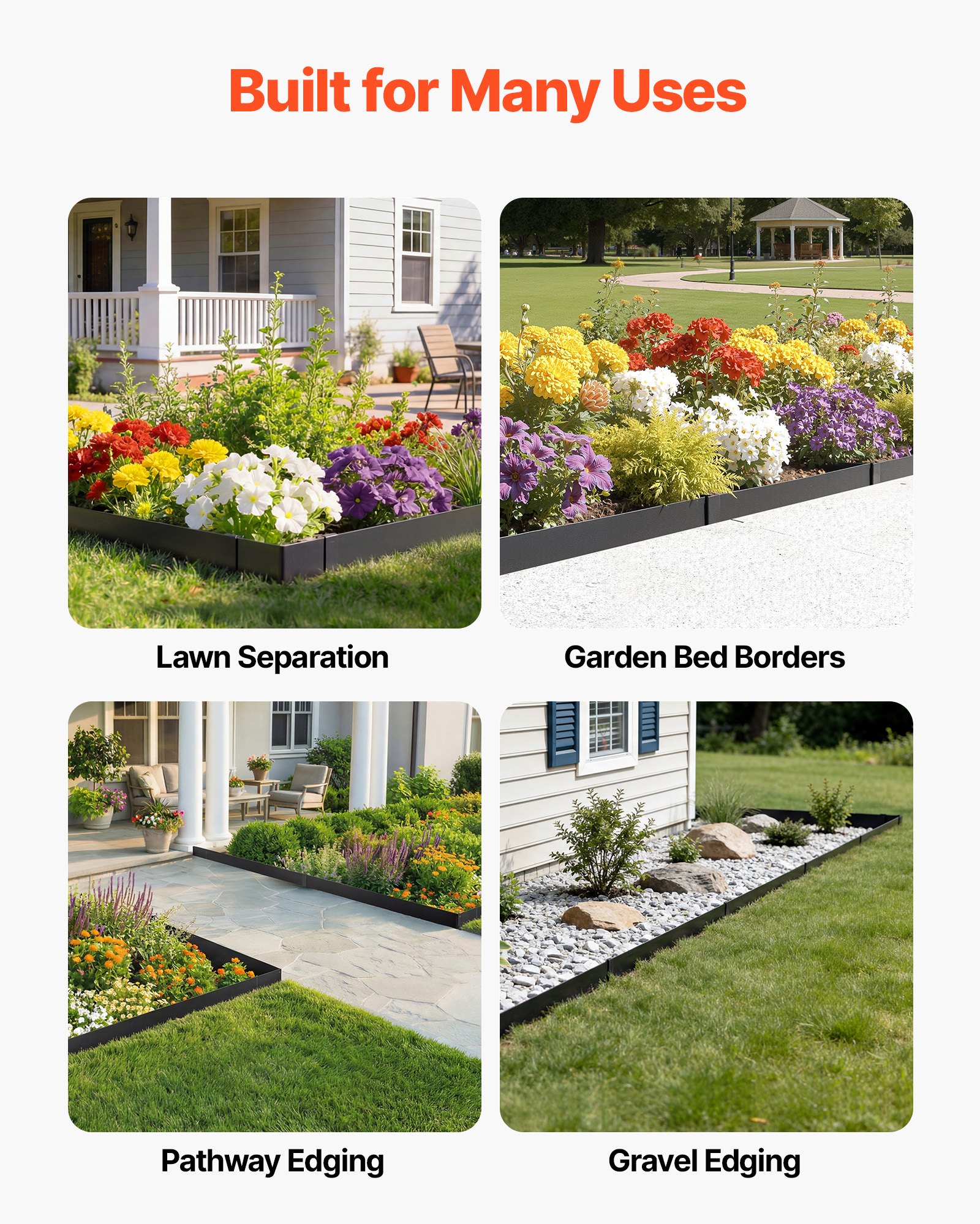 VEVOR Galvanized Steel Landscape Edging, 10-Pack 1016 x 114 mm Metal Edging for Landscaping with 11 Mounting Clips, Heavy Duty Metal Garden Edge Border for Flower Bed, Yard Pathway, Black