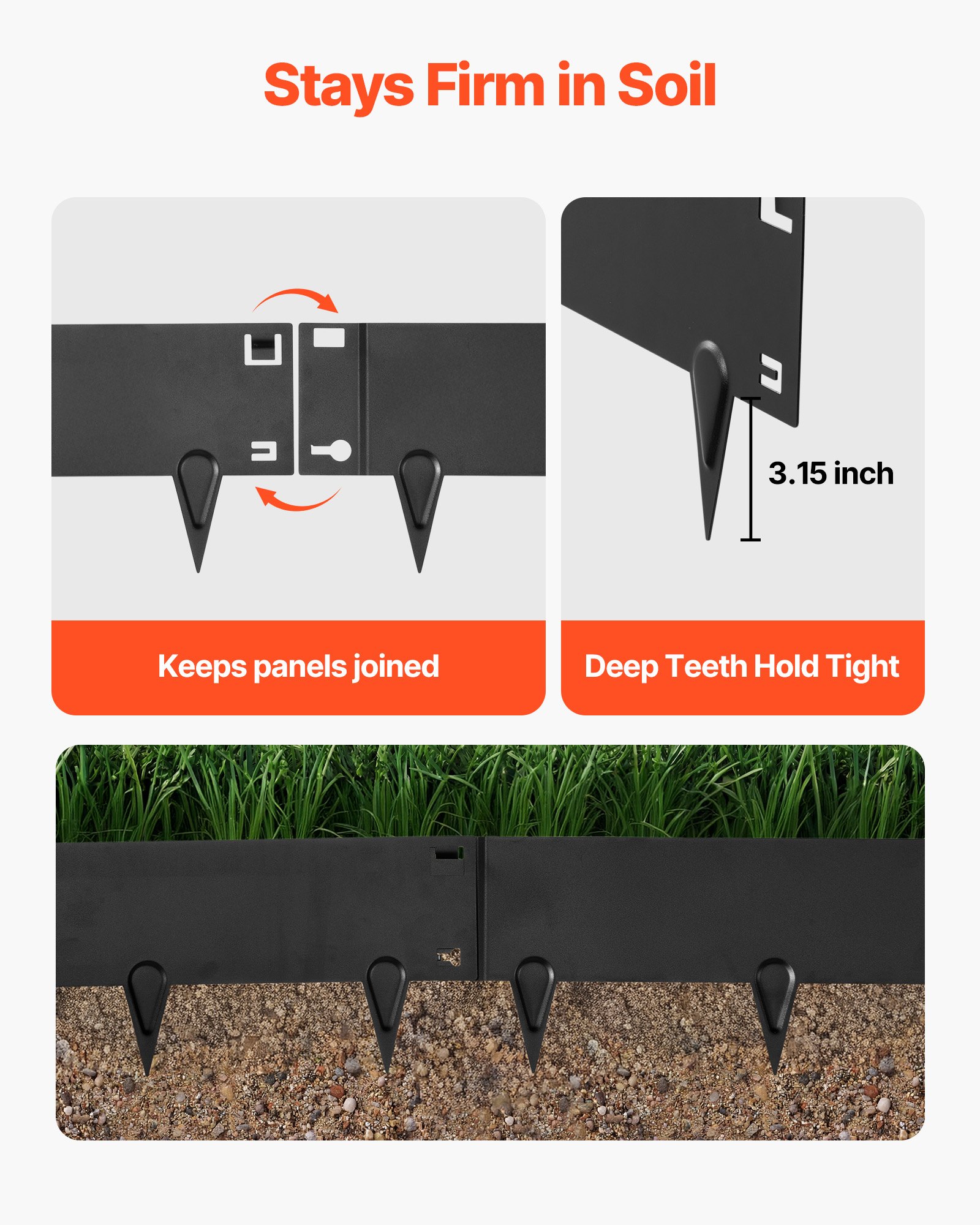VEVOR Galvanized Steel Landscape Edging, 6-Pack 1016 x 207 mm Metal Edging for Landscaping with Gloves, Easy-to-Install, Heavy Duty Metal Garden Edge Border for Flower Bed, Yard Pathway