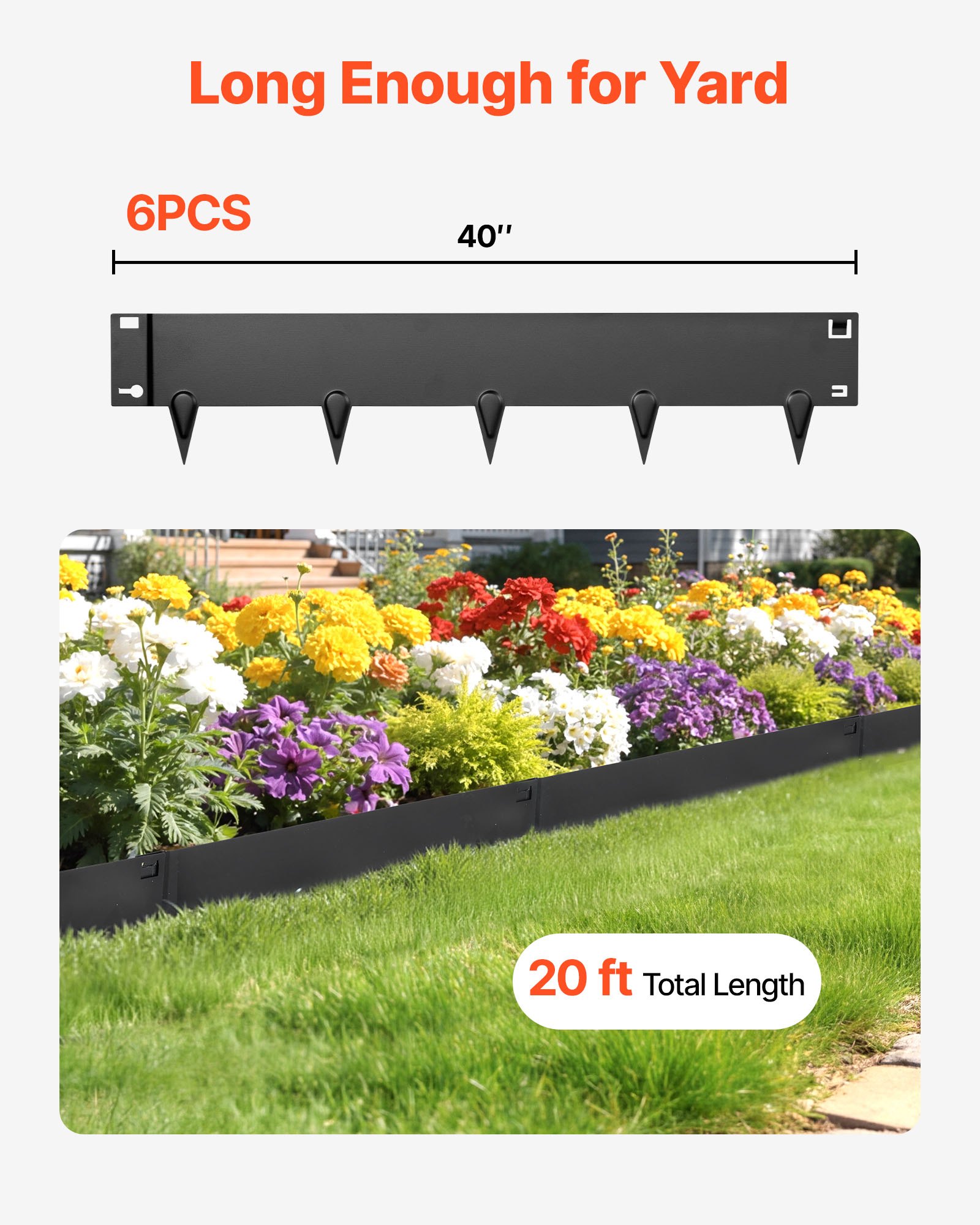 VEVOR Galvanized Steel Landscape Edging, 6-Pack 1016 x 207 mm Metal Edging for Landscaping with Gloves, Easy-to-Install, Heavy Duty Metal Garden Edge Border for Flower Bed, Yard Pathway