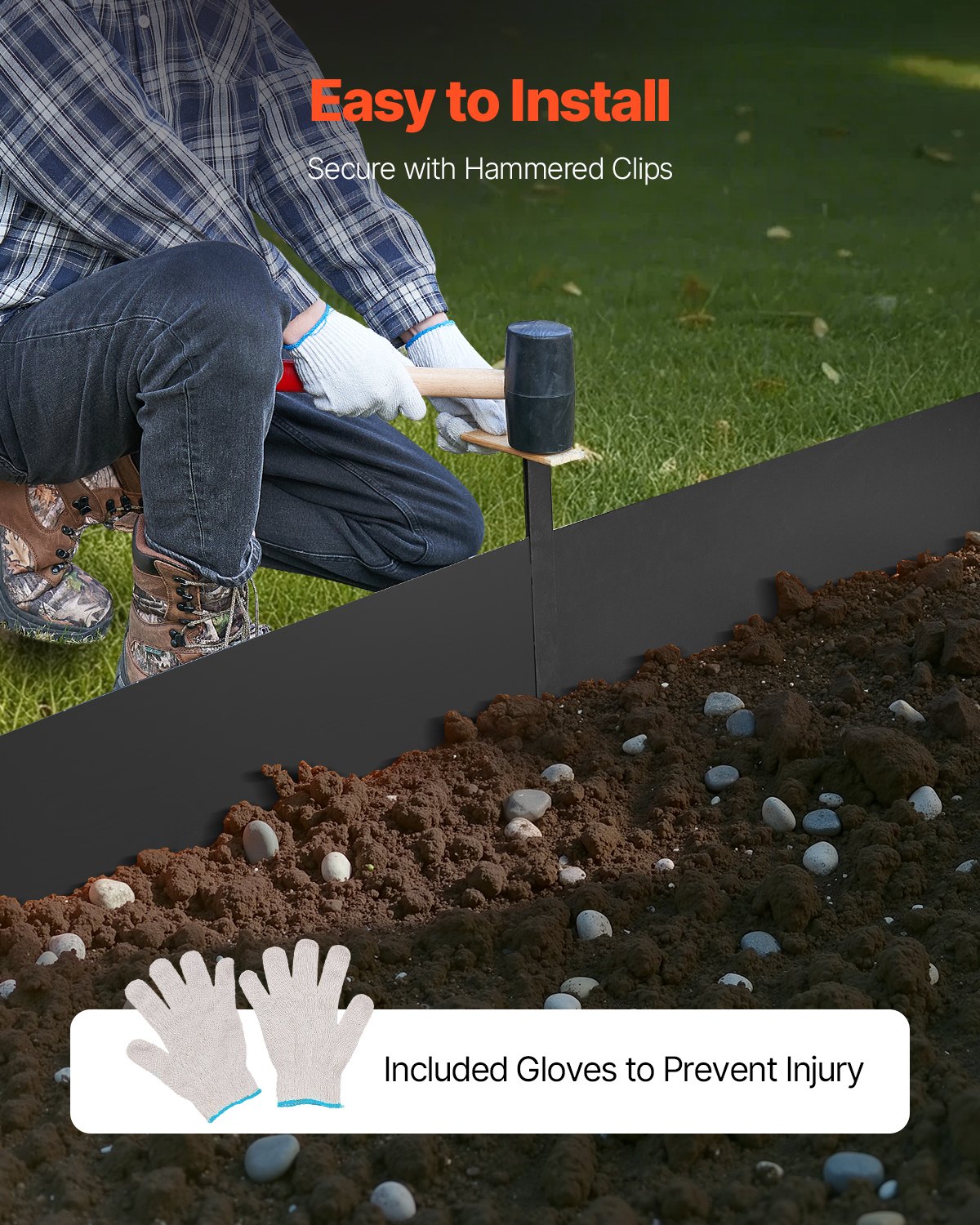 VEVOR Steel Landscape Edging, 4 Packs 1016 x 152.4 mm Rust-Resistant Metal Landscape Edging, Bendable Garden Edging Border, Heavy Duty Lawn Edging, Easy-to-Install, Flower Bed Yard Pathway Divider Black