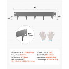 VEVOR Steel Landscape Edging, 5 Packs 39 x 4 in Rust-Resistant Metal Landscape Edging, Bendable Garden Edging Border, Heavy Duty Lawn Edging, Easy-to-Install, Flower Bed Yard Pathway Divider Dark Gray