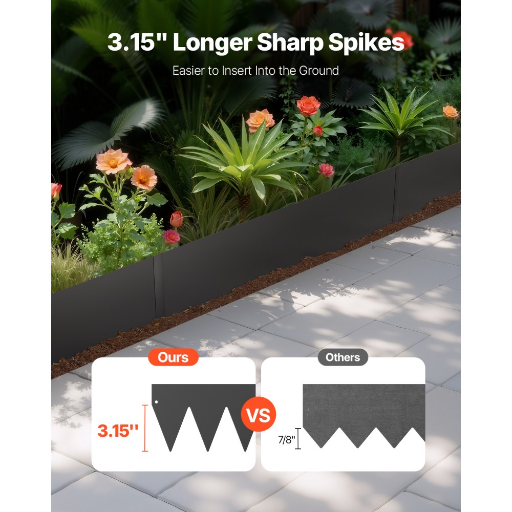 VEVOR Steel Landscape Edging, 6 Packs 40 x 6 in Rust-Resistant Metal Landscape Edging, Bendable Garden Edging Border, Heavy Duty Lawn Edging, Easy-to-Install, Flower Bed Yard Pathway Divider Black