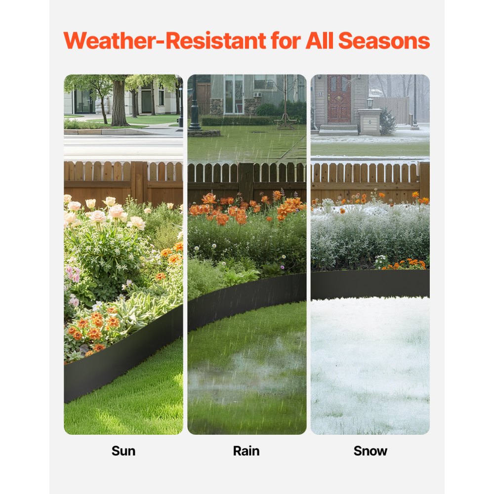 VEVOR Steel Landscape Edging, 6 Packs 1016 x 203 mm Rust-Resistant Metal Landscape Edging, Bendable Garden Edging Border, Heavy Duty Lawn Edging, Easy-to-Install, Flower Bed Yard Pathway Divider Black