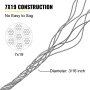 VEVOR Galvanized Steel Cable, 3/16'' Aircraft Cable, 249ft Galvanized Cable 7x19 Construction Steel Wire Cable w/Cable Clamps, 4400lb Breaking Strength for Railing Decking, Lifting, Hanging, Fencing