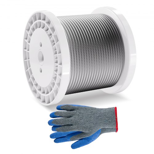 NEREUS 1/4" Stainless Steel Cable, 250FT Stainless Steel Wire Rope Aircraft Cable With Stainless Steel Cable Clamps And Thimbles For Backyard Zipline Deck Railing 7 X 19 Strands Construction