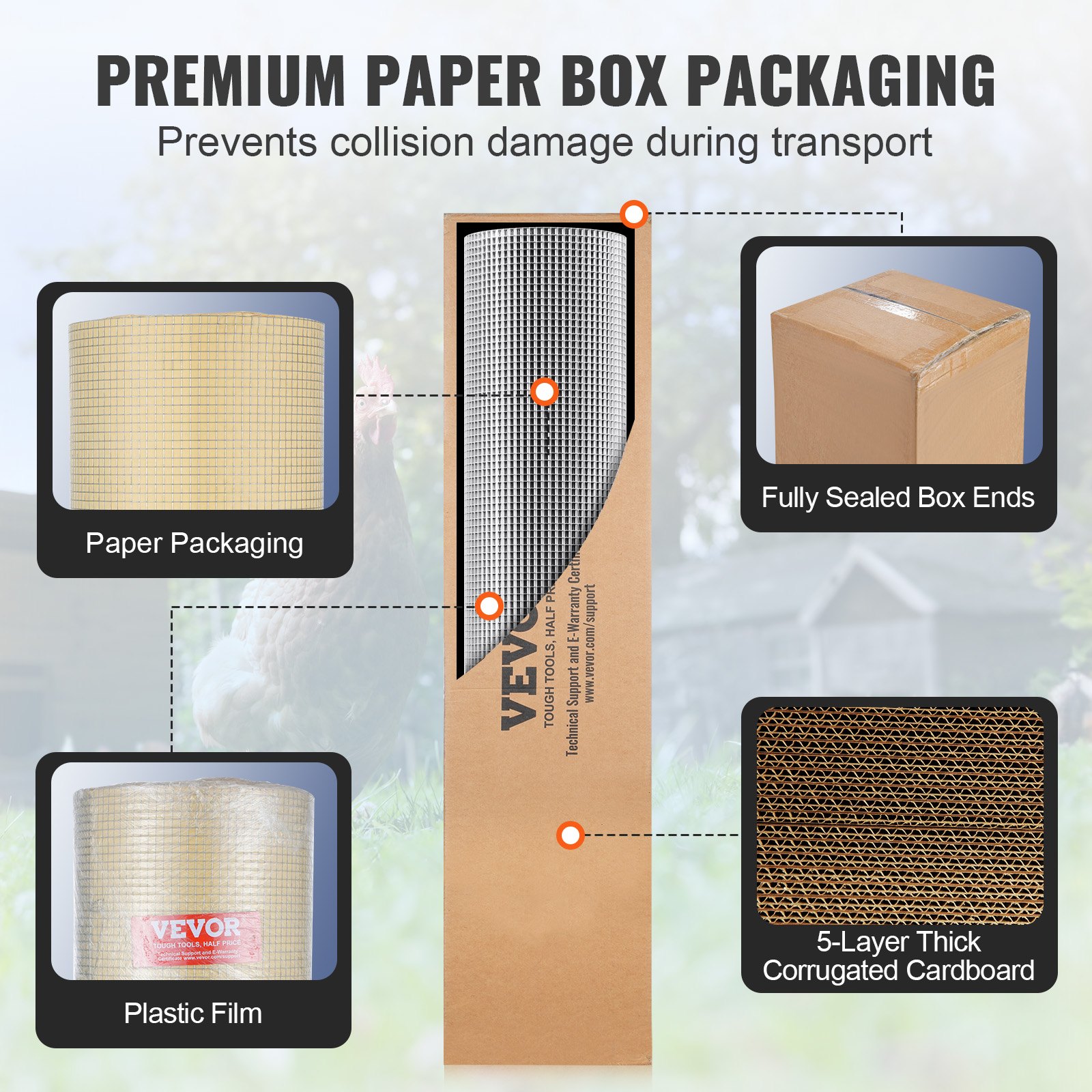 VEVOR Hardware Cloth 6.35 mm 915 mm x 15.24 m 23 Gauge Chicken Wire Fence, Hot-Dip Galvanized After Welding Metal Wire Mesh Roll, Garden Plant Welded Fencing Roll Supports Poultry Netting Cage Fence