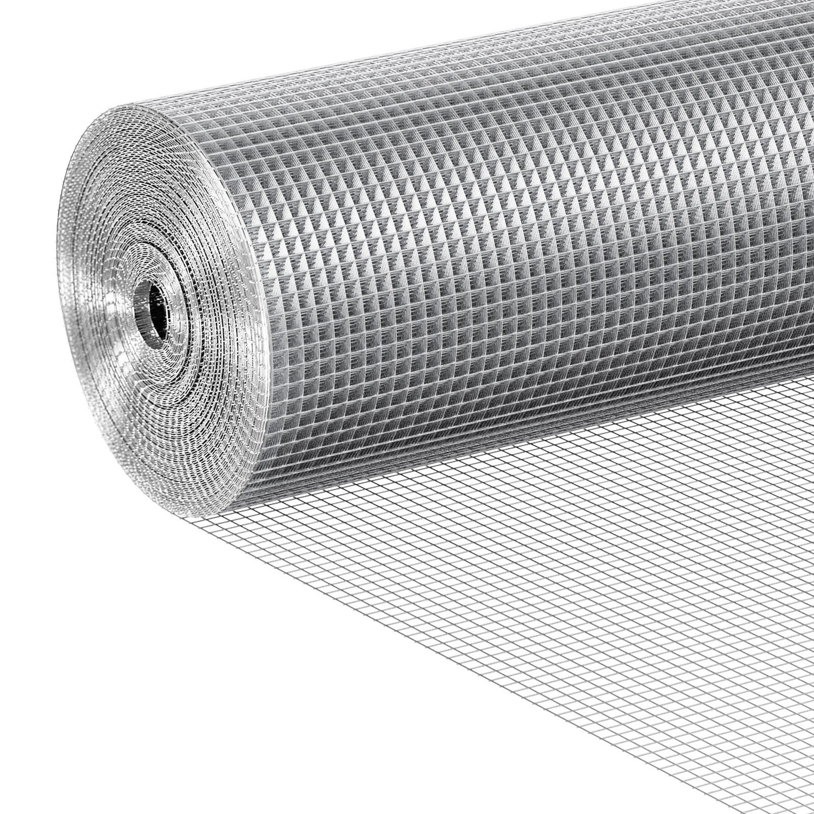 VEVOR Hardware Cloth 6.35 mm 1220 mm x 15.24 m 23 Gauge Chicken Wire Fence, Hot-Dip Galvanized After Welding Metal Wire Mesh Roll, Garden Plant Welded Fencing Roll Supports Poultry Netting Cage Fence