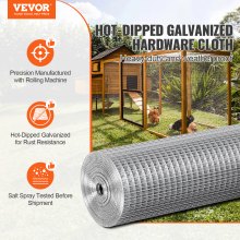 VEVOR Hardware Cloth, 12.7mm 610mm×7.62m 19 Gauge, Hot Dipped Galvanized Wire Mesh Roll, Chicken Wire Fencing, Wire Mesh for Rabbit Cages, Garden, Small Rodents