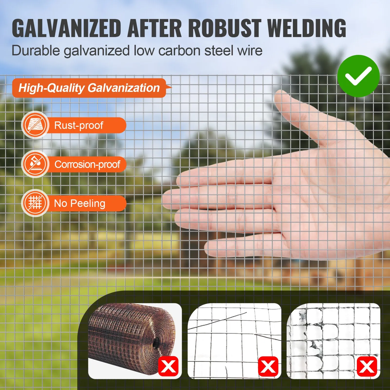 VEVOR Hardware Cloth, 1/4 inch 48in x 100 ft 23 Gauge, Hot Dipped Galvanized Wire Mesh Roll, Chicken Wire Fencing, Wire Mesh for Rabbit Cages, Garden, Small Rodents