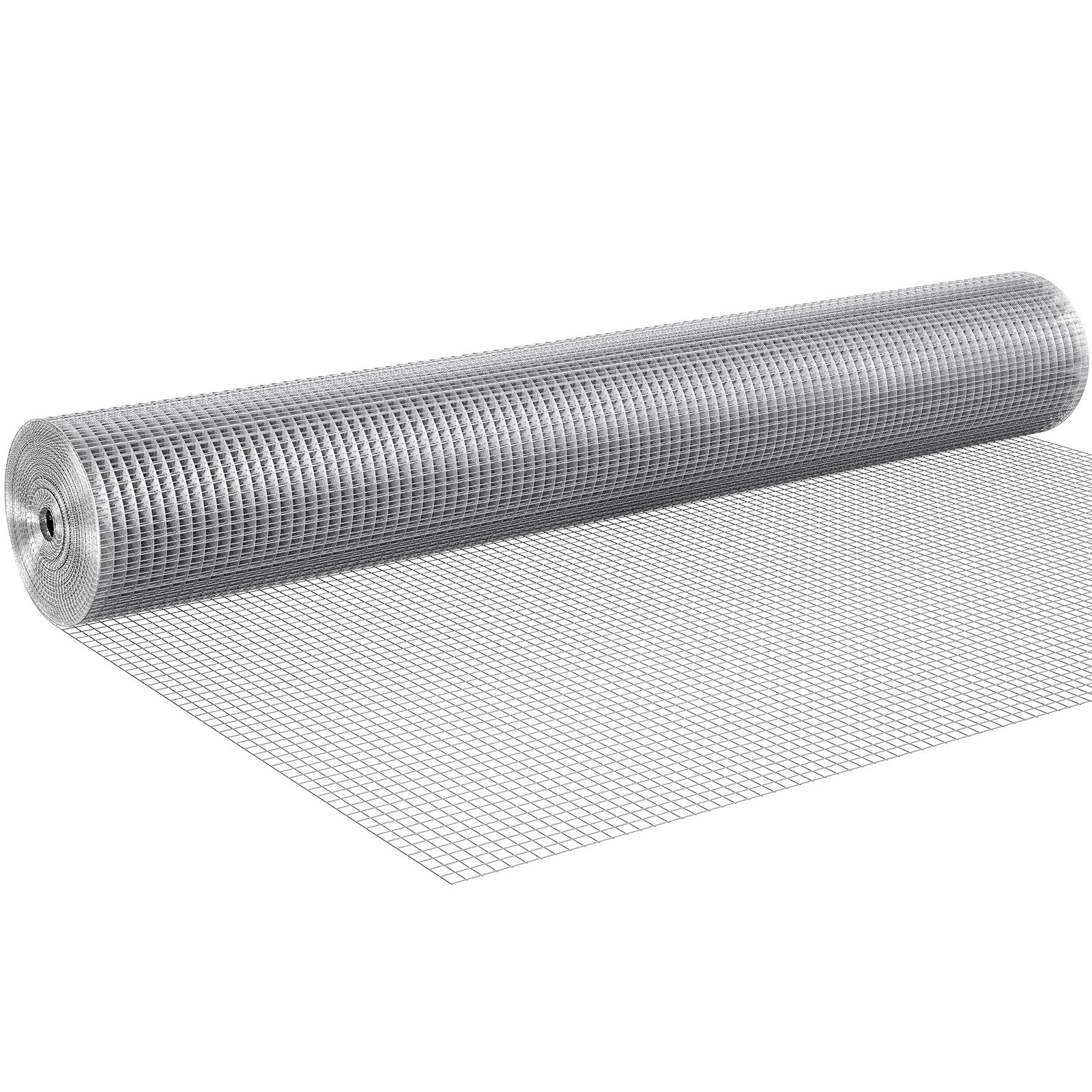 large roll of VEVOR hardware cloth with a grid pattern, partially unrolled on a white background.