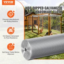 VEVOR Hardware Cloth, 6.35mm 1220mm×15.24m 23 Gauge, Hot Dipped Galvanized Wire Mesh Roll, Chicken Wire Fencing, Wire Mesh for Rabbit Cages, Garden, Small Rodents