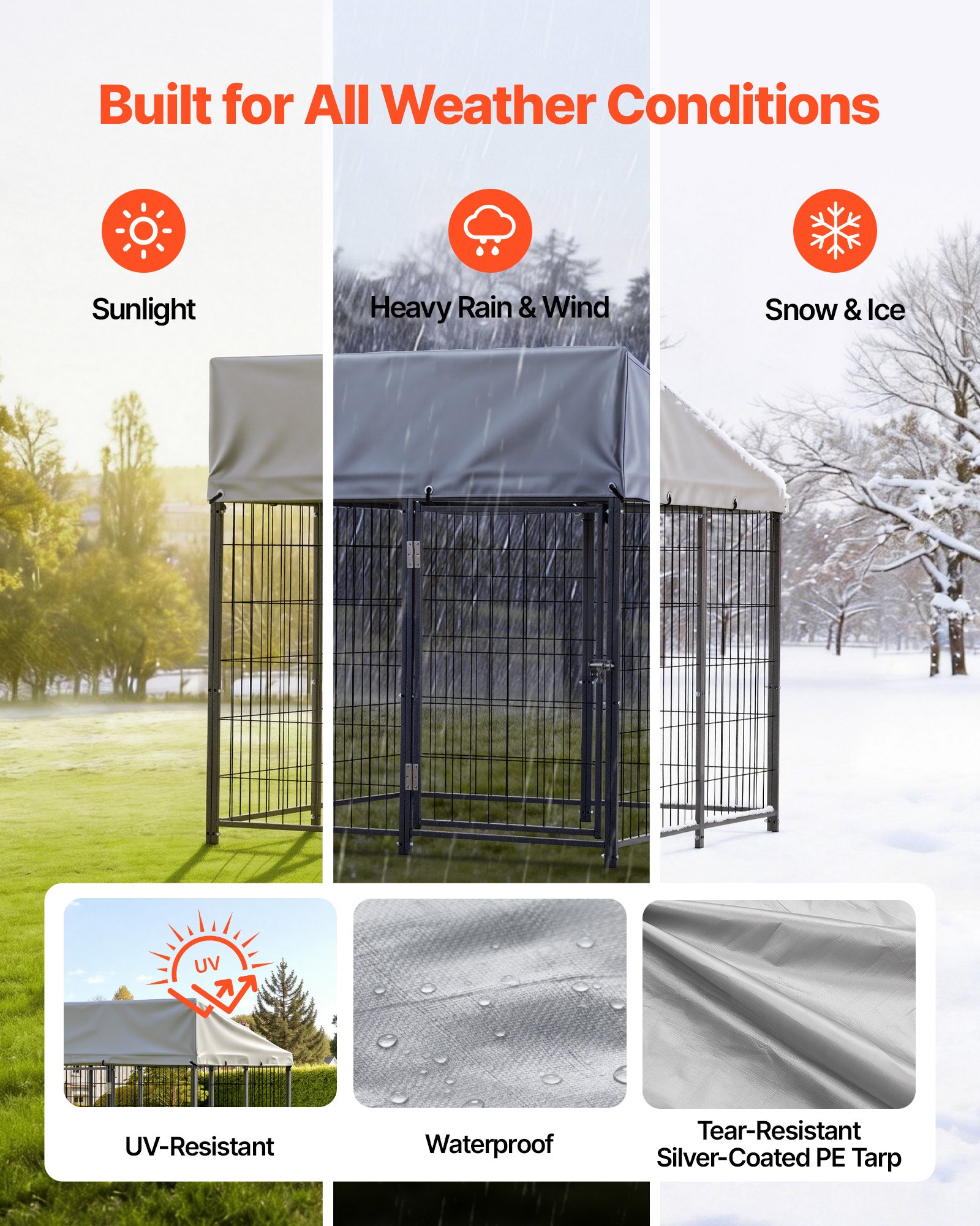 VEVOR Outdoor Dog Kennel, 1.12 x 1.15 x 1.25 m  Large Dog Kennel with Secure Lock, Outside Dogs Enclosures with UV-Resistant & Waterproof Roof Cover, Heavy Duty Pet Crate Cage Run for Large Dogs