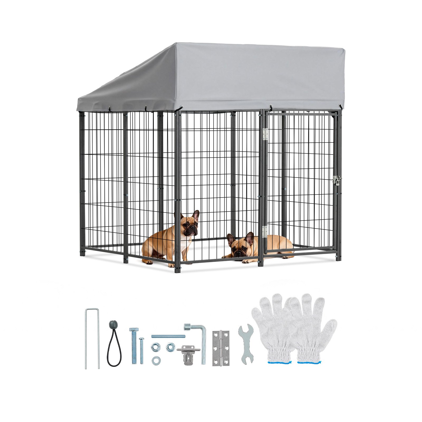 VEVOR Outdoor Dog Kennel, 1.12 x 1.15 x 1.25 m  Large Dog Kennel with Secure Lock, Outside Dogs Enclosures with UV-Resistant & Waterproof Roof Cover, Heavy Duty Pet Crate Cage Run for Large Dogs