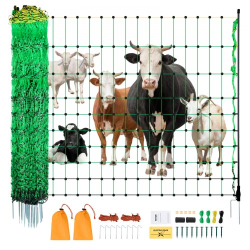VEVOR Electric Fence Netting, 35" H x 164' L, PE Net Fencing with Posts & Double-Spiked Stakes, Utility Portable Mesh for Goats, Sheep, Lambs, Deer, Hogs, Dogs, Used in Backyards, Farms, and Ranches