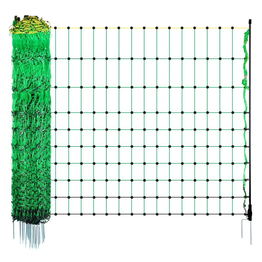 VEVOR Electric Fence Netting, 1.06 m (H) x 49.98 m (L), PE Net Fencing with Posts & Double-Spiked Stakes, Utility Portable Electric Fence for Pigs, Cows, Sheep, Deer, Used in Backyards, Farms, Ranches