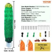 VEVOR Electric Fence Netting, 50" H x 164' L, PE Net Fencing with Posts & Double-Spiked Stakes, Utility Portable Mesh for Goats, Sheep, Lambs, Deer, Hogs, Dogs, Used in Backyards, Farms, and Ranches