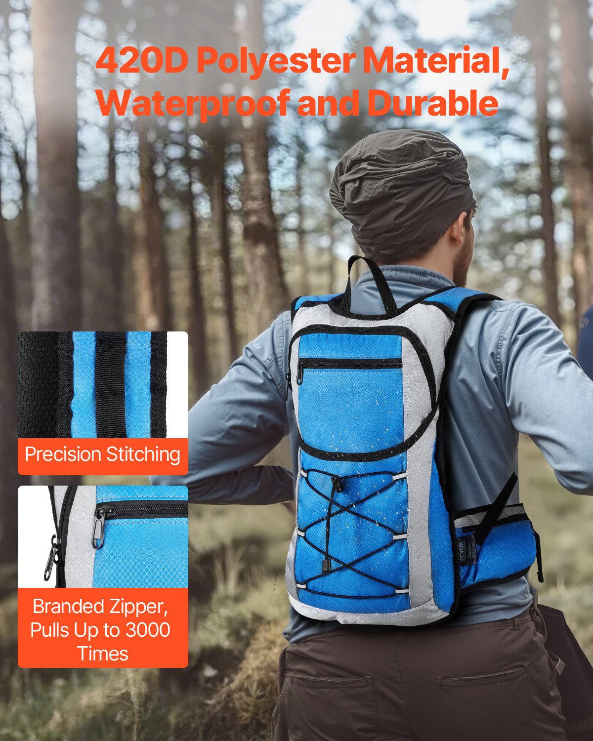 VEVOR Hydration Backpack, 15L Insulated Hydration Pack Backpack with 3L TPU Water Bladder, Hiking Water Backpack with Storage for Men Women, Hydro Water Daypack for Hiking Running Cycling Camping