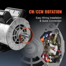 VEVOR 2HP SPL Air Compressor Motor, 115/230V, 15/7.5 Amps Electric Motor, 3450RPM 56 Frame, 5/8" Keyed Shaft, 1.88" Shaft Length for Air Compressors, CW/CCW Rotation