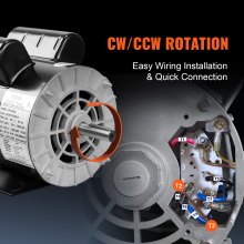 VEVOR 3HP Air Compressor Motor, 230V 15 Amps Electric Motor, 3450RPM 56 Frame, 5/8" Keyed Shaft, 1.88" Shaft Length for Air Compressors, CW/CCW Rotation