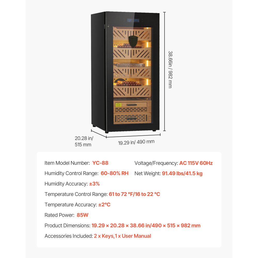 VEVOR Electric Humidor, 105L, 1000 Counts Electric Cigar Humidor Cabinet with Compressor Cooling, Constant Humidity & Temperature Control, Spanish Cedar Wood Shelves & Drawers, 4 Layers, for Household