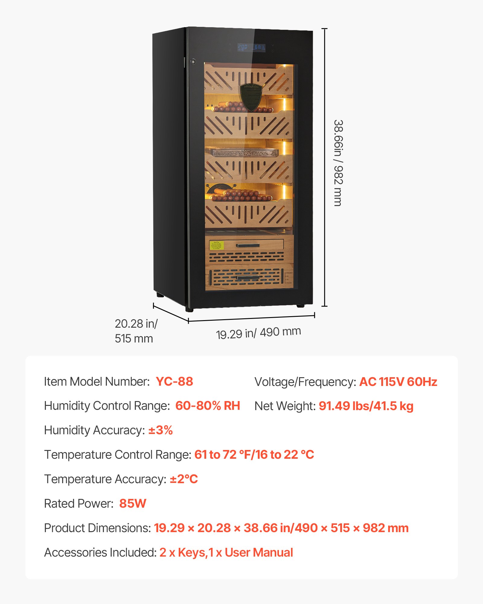 VEVOR Electric Humidor, 105L, 1000 Counts Electric Cigar Humidor Cabinet with Compressor Cooling, Constant Humidity & Temperature Control, Spanish Cedar Wood Shelves & Drawers, 4 Layers, for Household