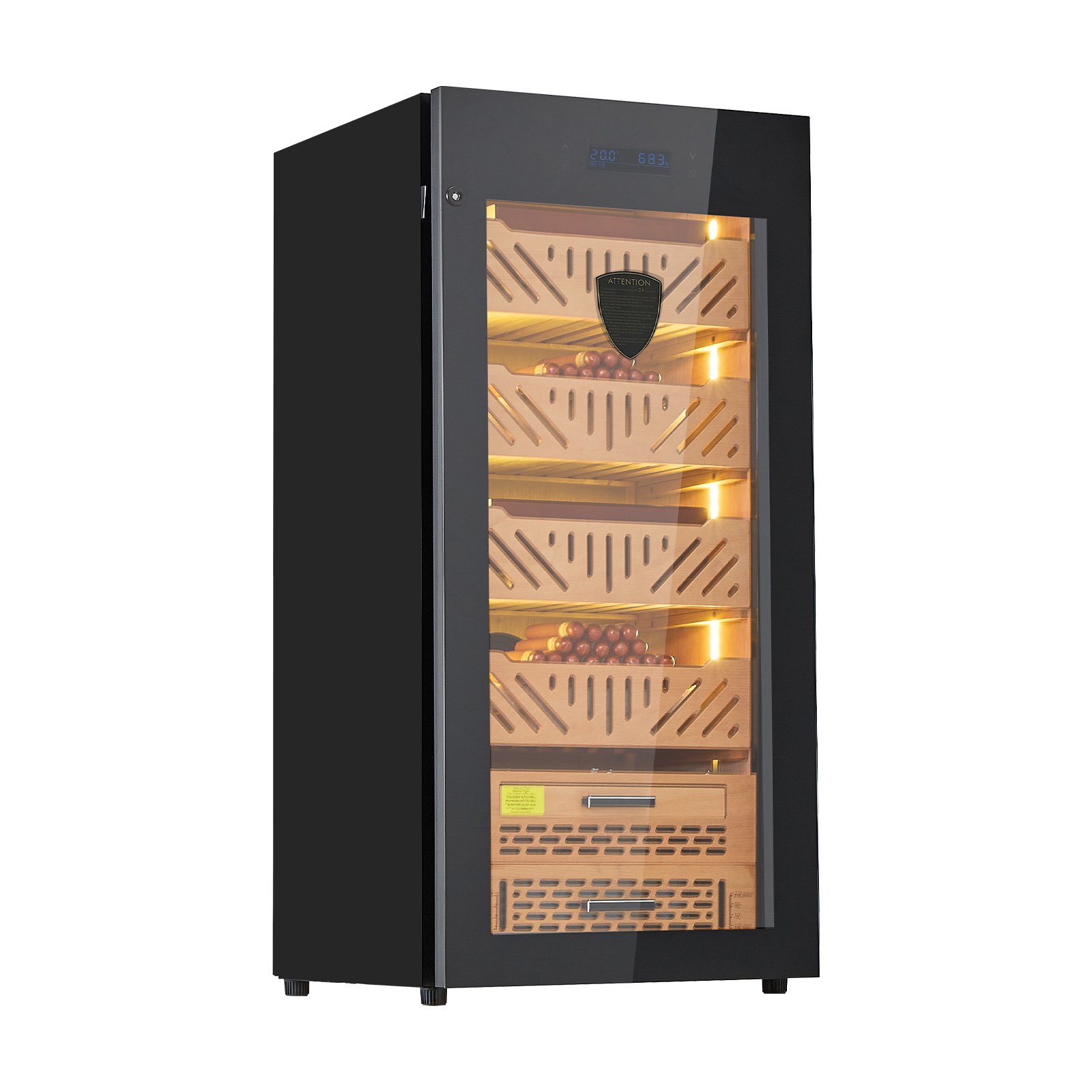 VEVOR Electric Humidor, 105L, 1000 Counts Electric Cigar Humidor Cabinet with Compressor Cooling, Constant Humidity & Temperature Control, Spanish Cedar Wood Shelves & Drawers, 4 Layers, for Household