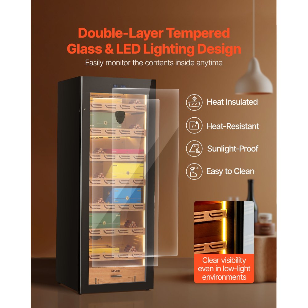 VEVOR Electric Humidor, 288L, 1700 Counts Electric Cigar Humidor Cabinet with Compressor Cooling, Constant Humidity & Temperature Control, Spanish Cedar Wood Shelves & Drawers, 7 Layers, for Household