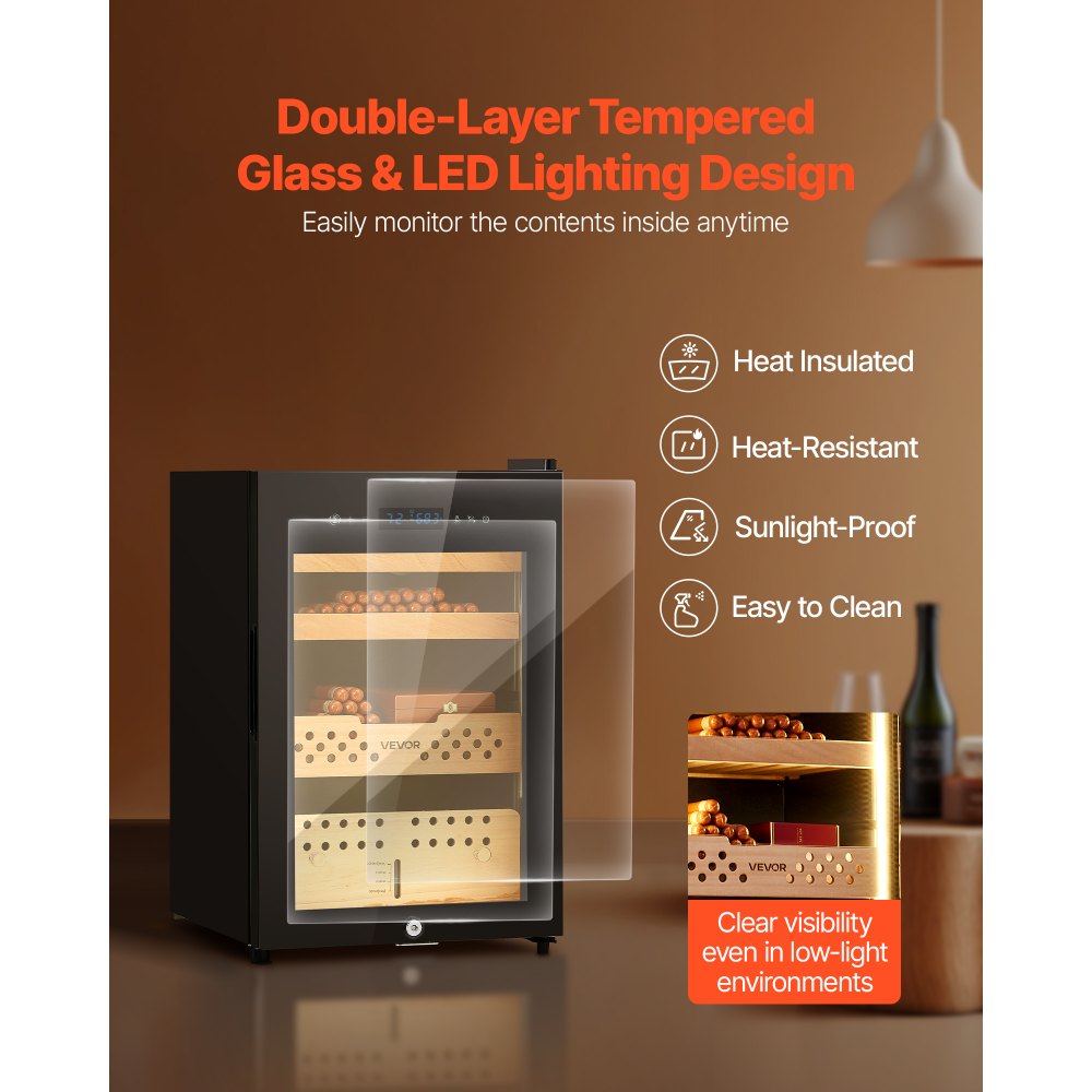 VEVOR Electric Humidor, 60L, 350 Counts Electric Cigar Humidor Cabinet with Compressor Cooling, Constant Humidity & Temperature Control, Spanish Cedar Wood Shelves & Drawers, 3 Layers, for Household