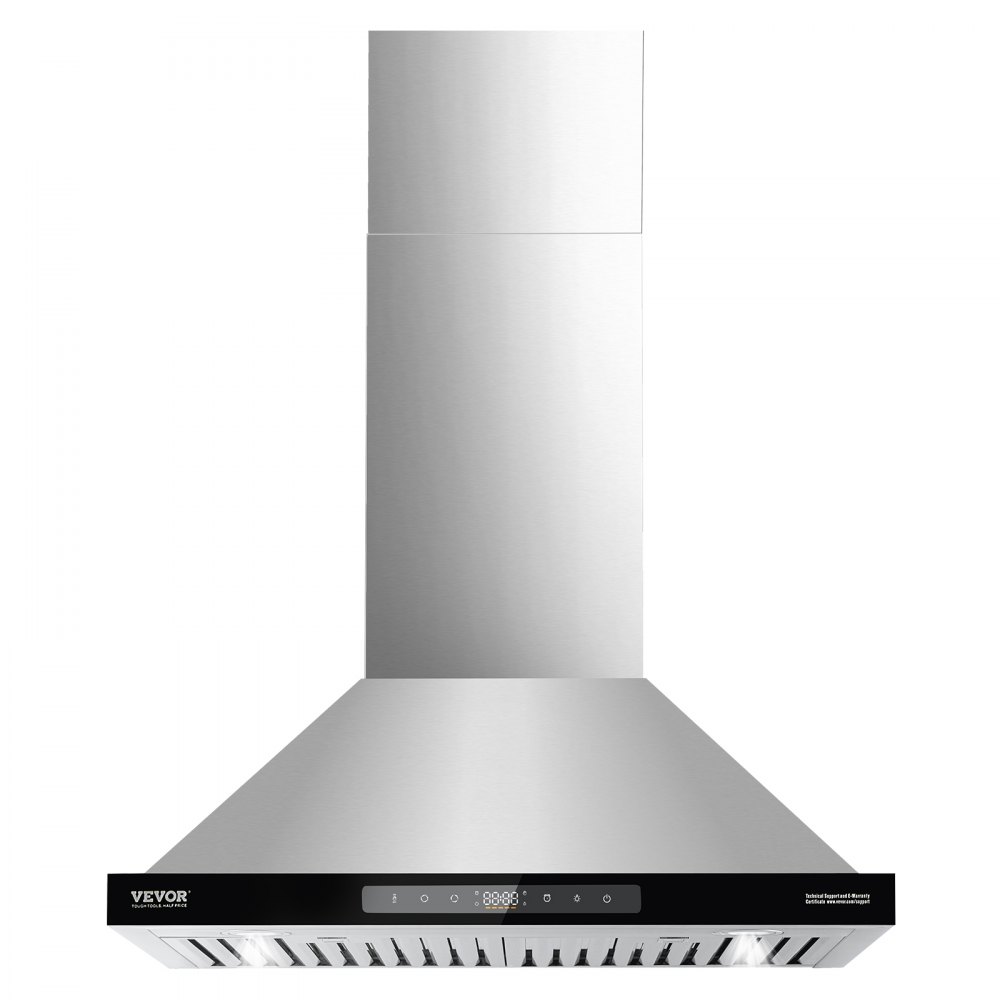 VEVOR Wall Mount Range Hood, 30 inch Chimney-Style Ceiling Mount Vent, 800 CFM Stainless Steel Kitchen Stove Hood with Gesture & Touch Control, LED Light, Baffle Filters, Ducted/Ductless Convertible