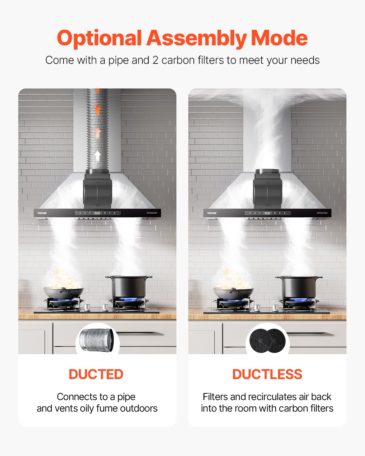 VEVOR Wall Mount Range Hood, 30 inch Chimney-Style Ceiling Mount Vent, 800 CFM Stainless Steel Kitchen Stove Hood with Gesture & Touch Control, LED Light, Baffle Filters, Ducted/Ductless Convertible