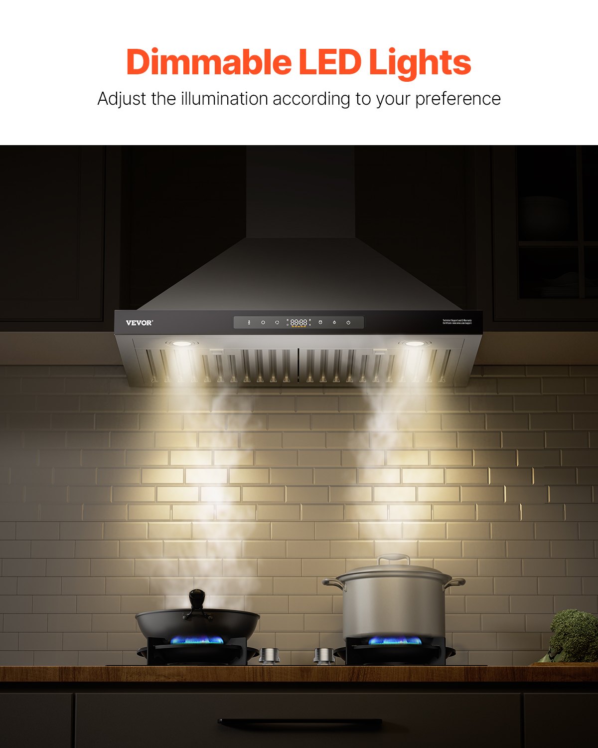 VEVOR Wall Mount Range Hood, 30 inch Chimney-Style Ceiling Mount Vent, 800 CFM Stainless Steel Kitchen Stove Hood with Gesture & Touch Control, LED Light, Baffle Filters, Ducted/Ductless Convertible