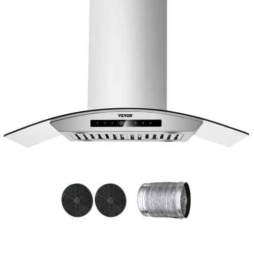 VEVOR Range Hood, 30 inch Chimney-Style Ceiling Mount Vent, 800 CFM Stainless Steel Kitchen Stove Hood with Gesture & Touch Control, LED Light, Baffle Filters, Ducted/Ductless Convertible