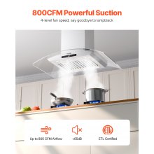 Hotte de cuisinière à montage mural de 30 po avec ventilation au plafond, 800 pi3/min, commande gestuelle et tactile