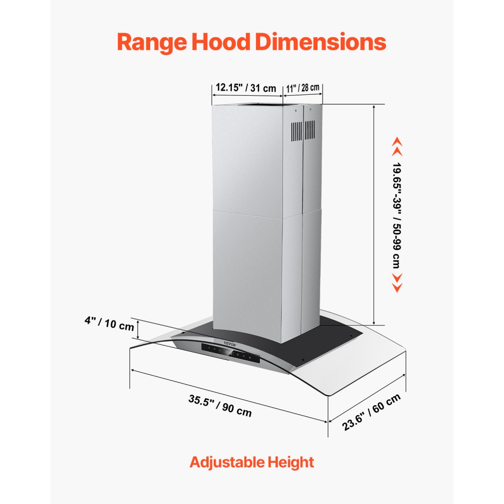 VEVOR Wall Mount Range Hood, 36 inch Chimney-Style Ceiling Mount Vent, 800 CFM Stainless Steel Kitchen Stove Hood with Gesture & Touch Control, LED Light, Baffle Filters, Ducted/Ductless Convertible