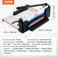 VEVOR Heavy Duty Paper Cutter, 12" Industrial Commercial Guillotine Paper Cutter for A4 Paper, 400 Sheet Capacity, Solid Steel Construction, Stack Paper Trimmer for Office Home School Shop, White