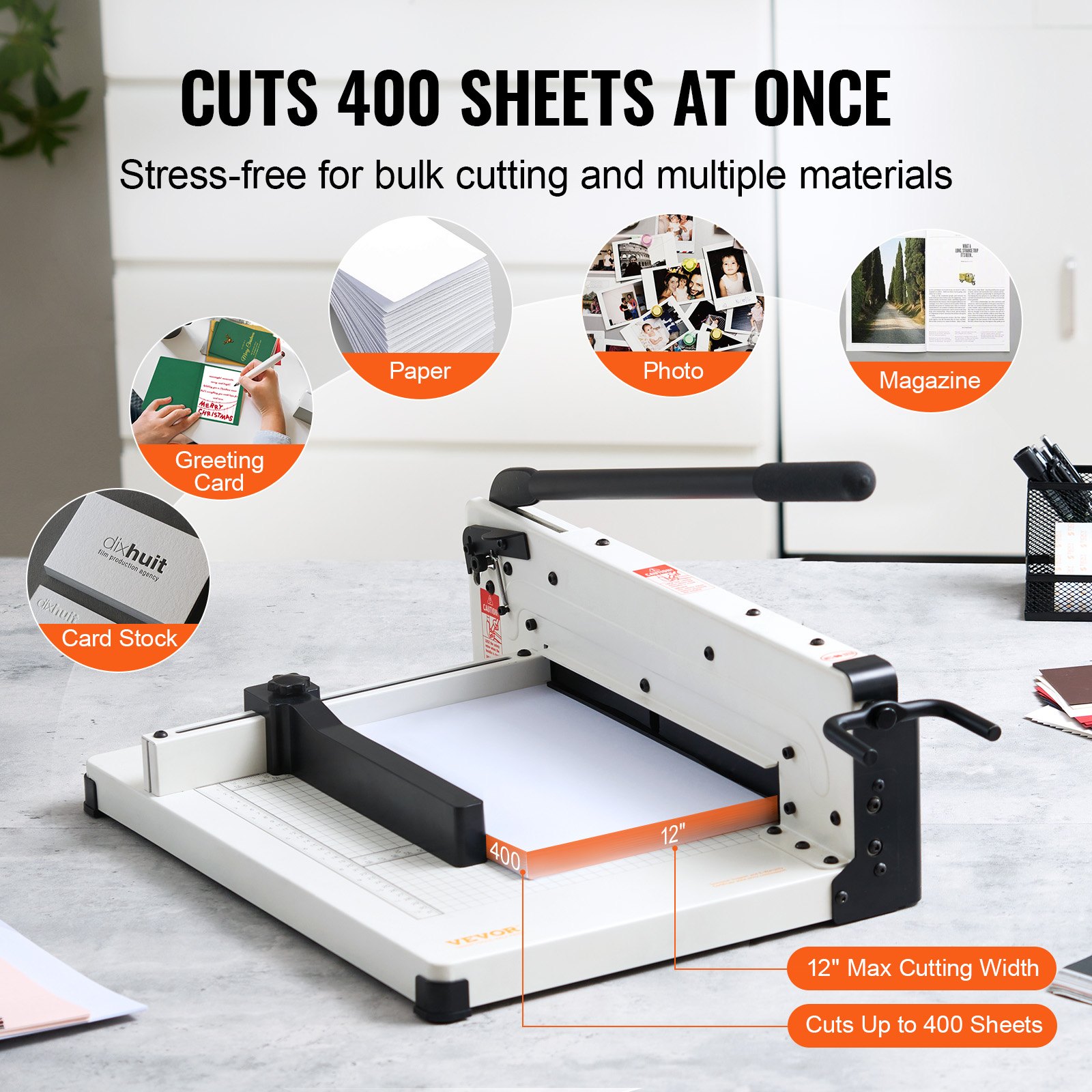 VEVOR Paper Cutter 30.5 cm A4 Guillotine Paper Trimmer 400 Sheet Capacity Metal Base