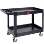 VEVOR Utility Service Cart, 2 Shelf 550LBS Heavy Duty Plastic Rolling Utility Cart with 360° Swivel Wheels (2 with Brakes), Large Lipped Shelf, Ergonomic Storage Handle for Warehouse/Garage/Cleaning