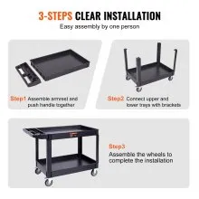 VEVOR Utility Service Cart, 2 Shelf 550LBS Heavy Duty Plastic Rolling Utility Cart with 360° Swivel Wheels (2 with Brakes), Large Lipped Shelf, Ergonomic Storage Handle for Warehouse/Garage/Cleaning